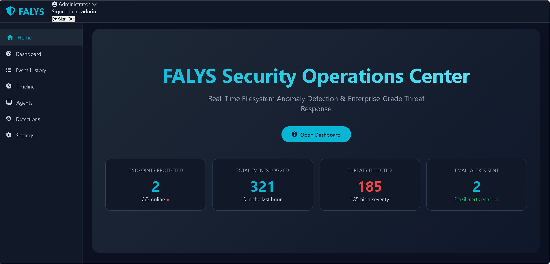 Home page with summary cards