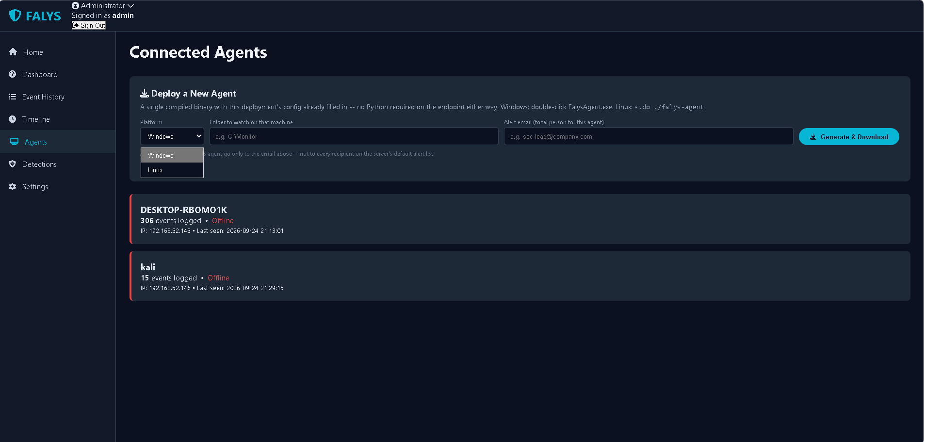 Agents page