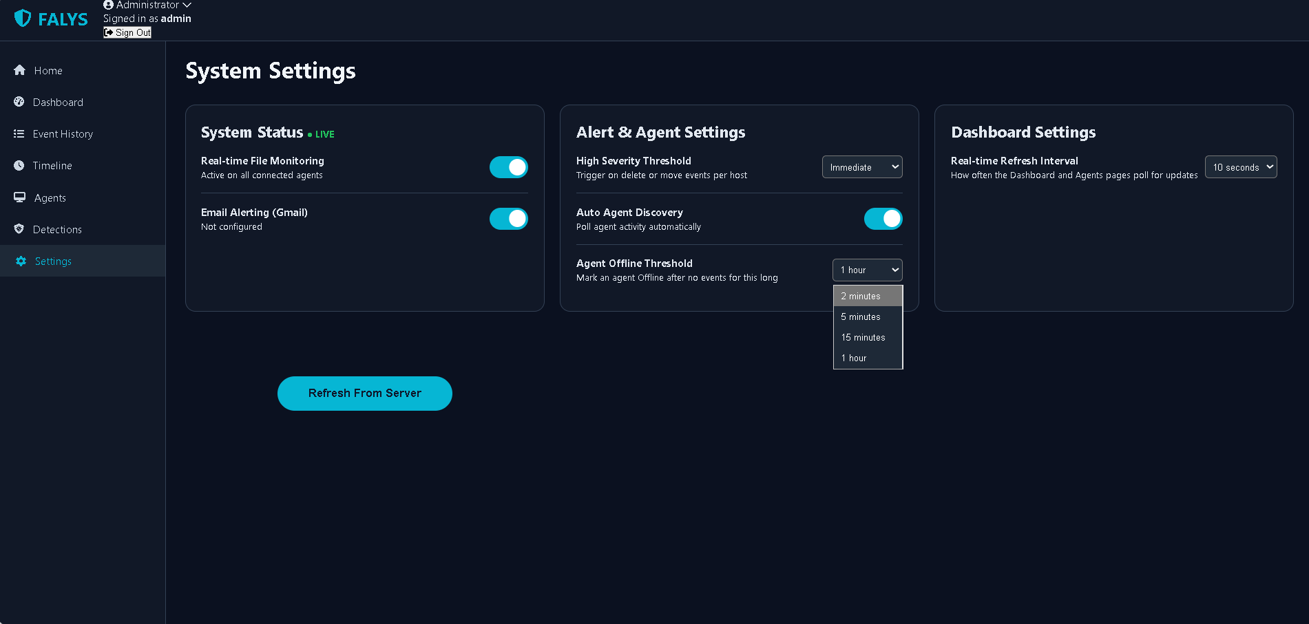 Settings page